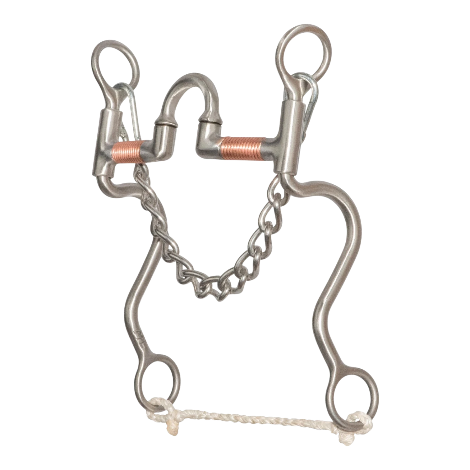 Lone Star Ropes Walt Woodard correctional horse bit with copper wrapped sweet iron bars and stainless steel curb chain.