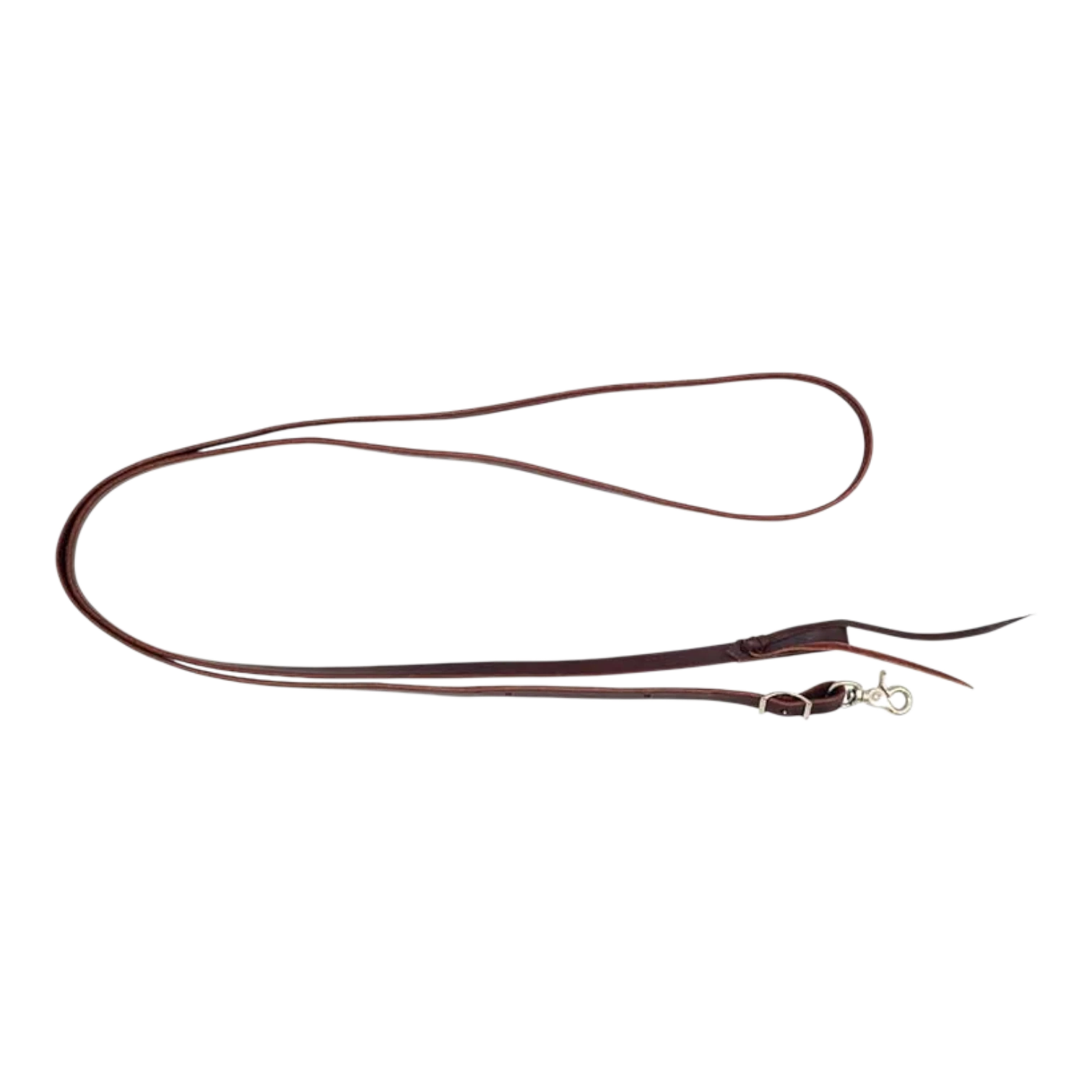 Lone Star Ropes burgundy latigo leather roping reins featuring a water loop, scissor snap, and Conway buckle.