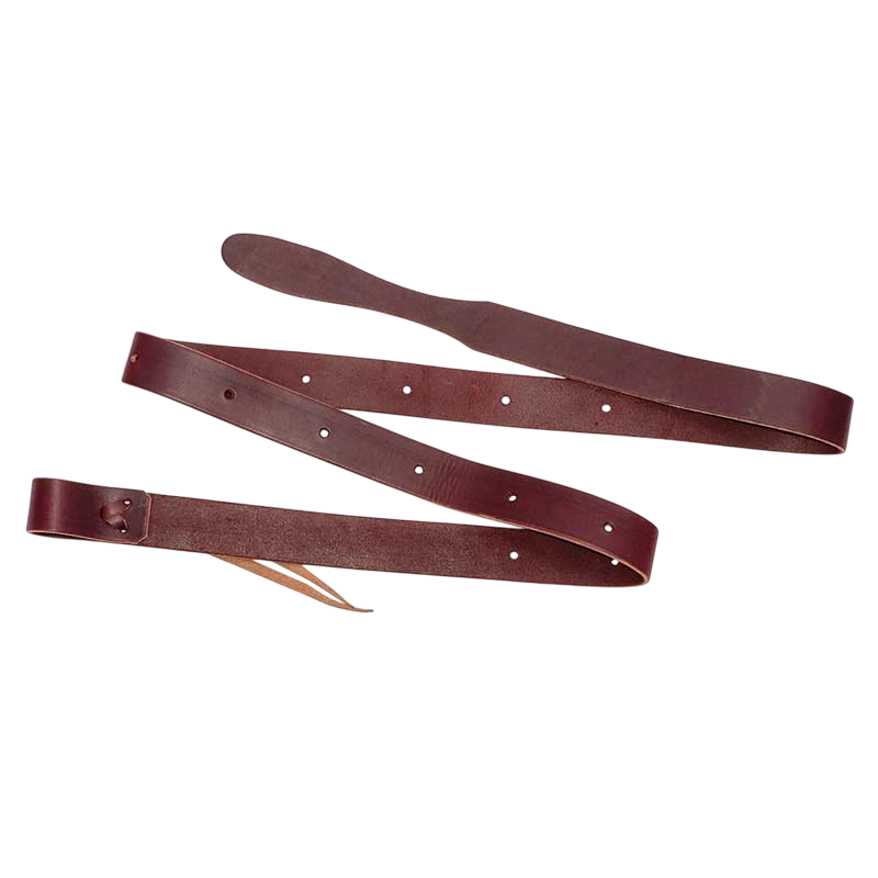 Lone Star Ropes burgundy 10 oz latigo leather tie strap with pre-punched holes for equestrian use
