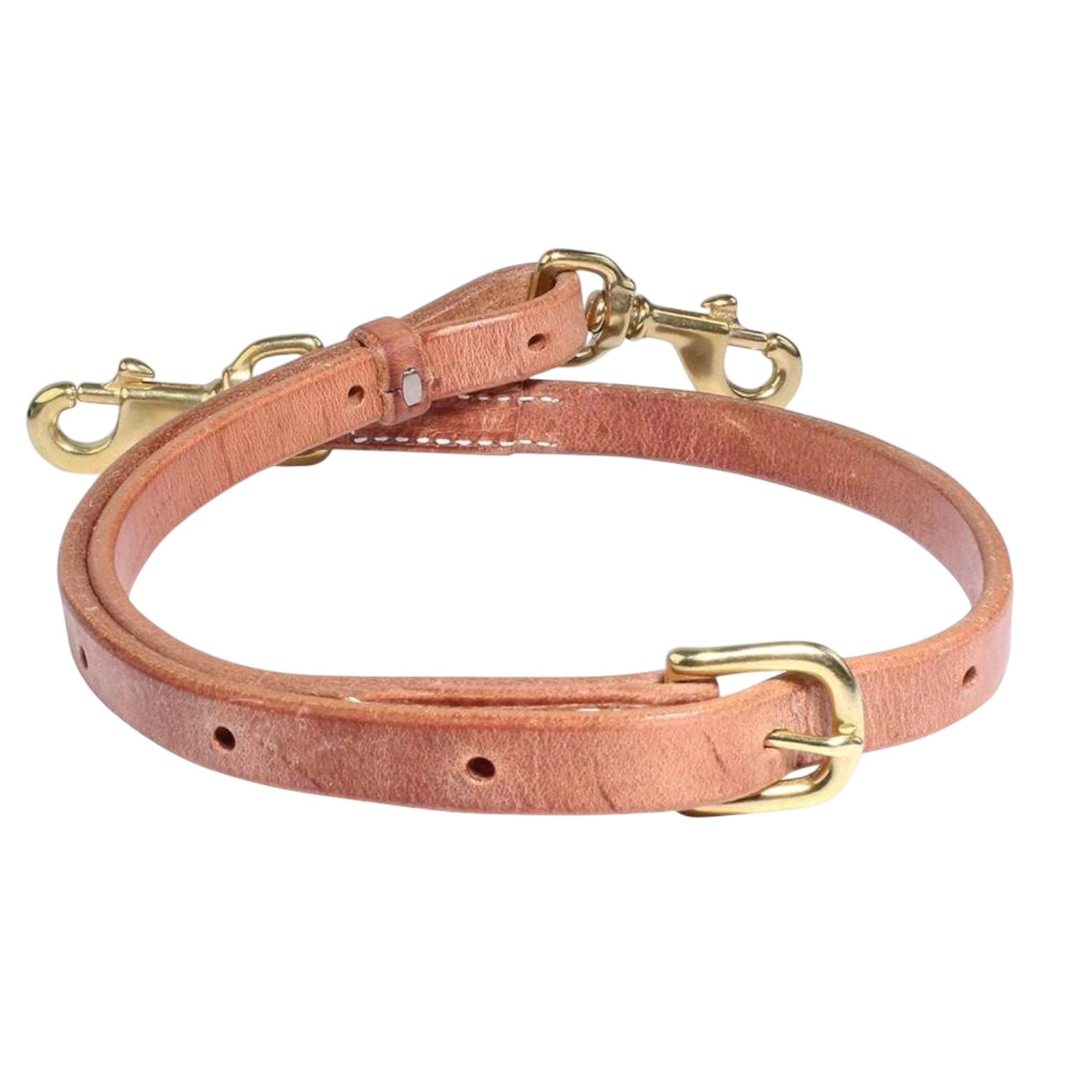 Lone Star Ropes natural harness leather tie down with solid brass snaps and an easy adjust buckle.