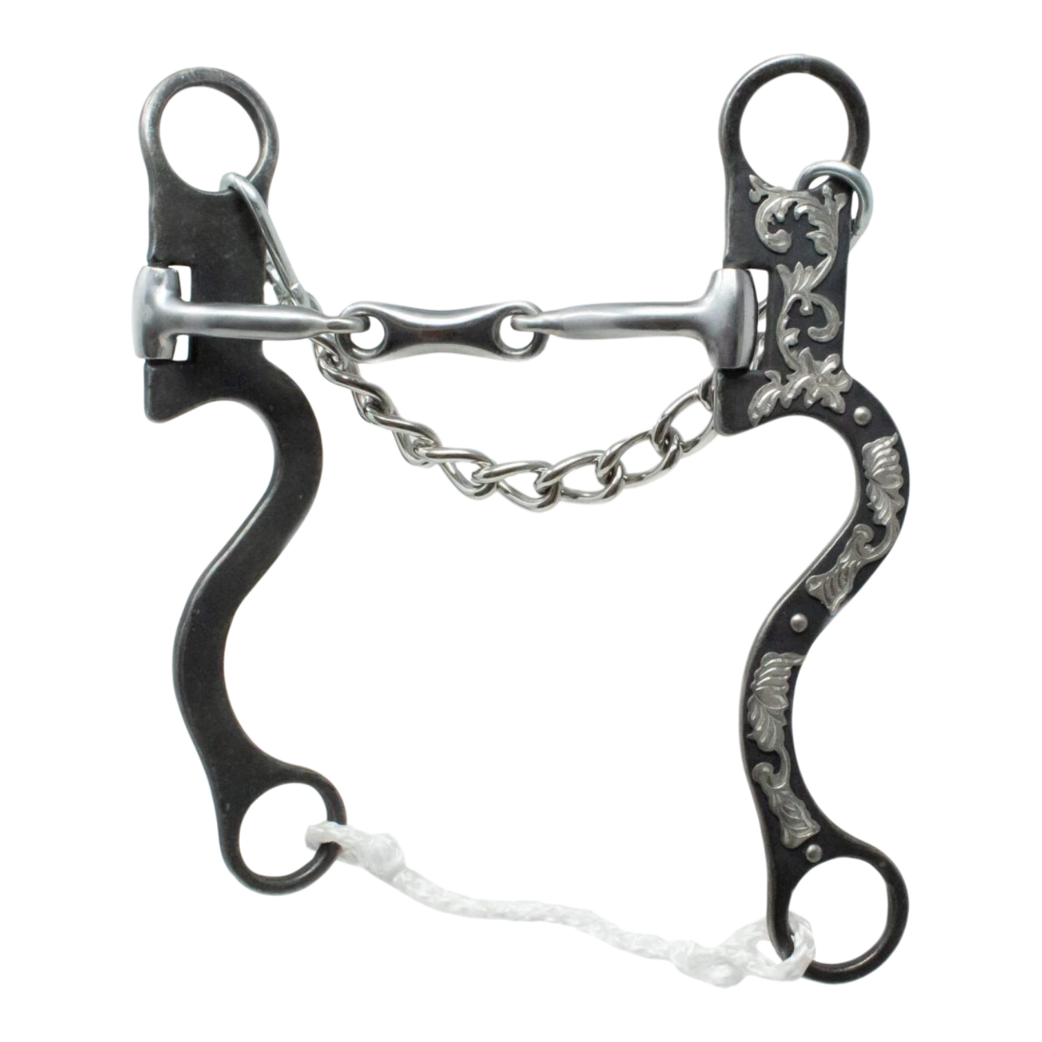 Lone Star Ropes Walt Woodard Legend Collection 3-piece dog bone horse bit with floral trim and dark grey steel finish