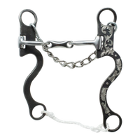 Lone Star Ropes Walt Woodard Legend Collection 3-piece dog bone horse bit with floral trim and dark grey steel finish