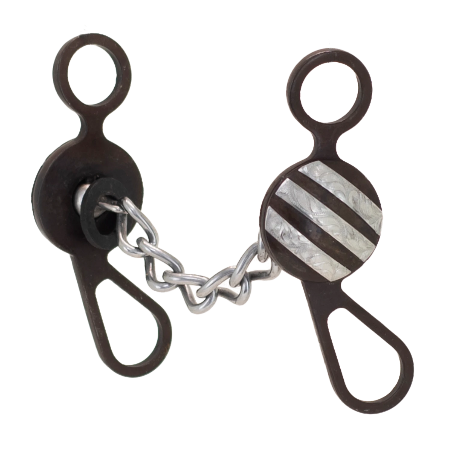 Lone Star Ropes Tyler Magnus short shank horse bit with sweet iron chain mouthpiece and engraved concho detailing.