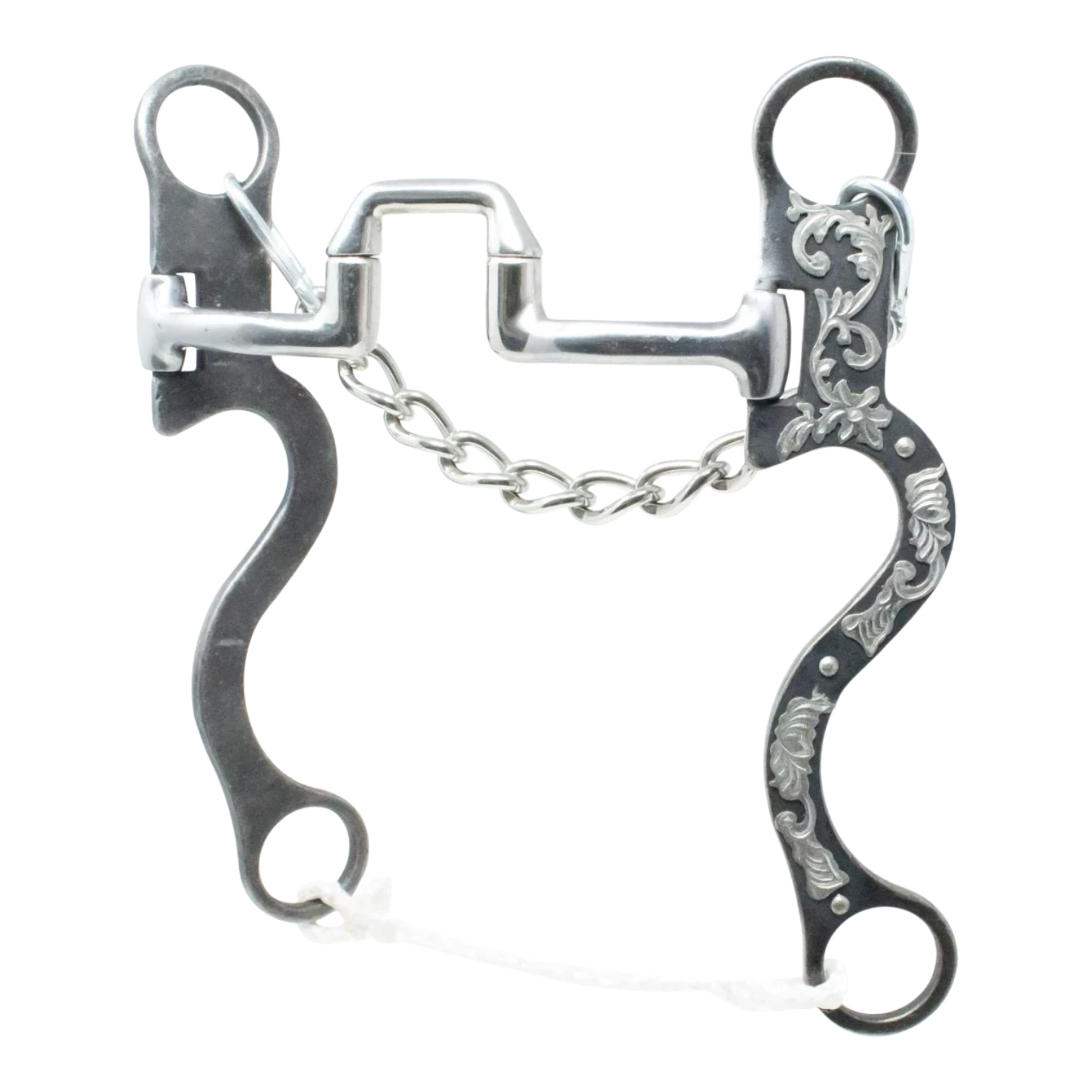 Lone Star Ropes Walt Woodard Legend square correction bit in dark grey steel with floral trim and curb chain